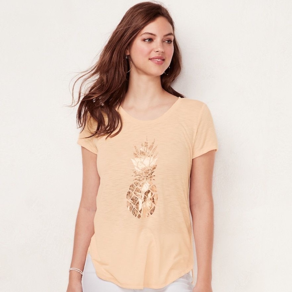 Lauren Conrad Blush Slubbed Pineapple Graphic Tee